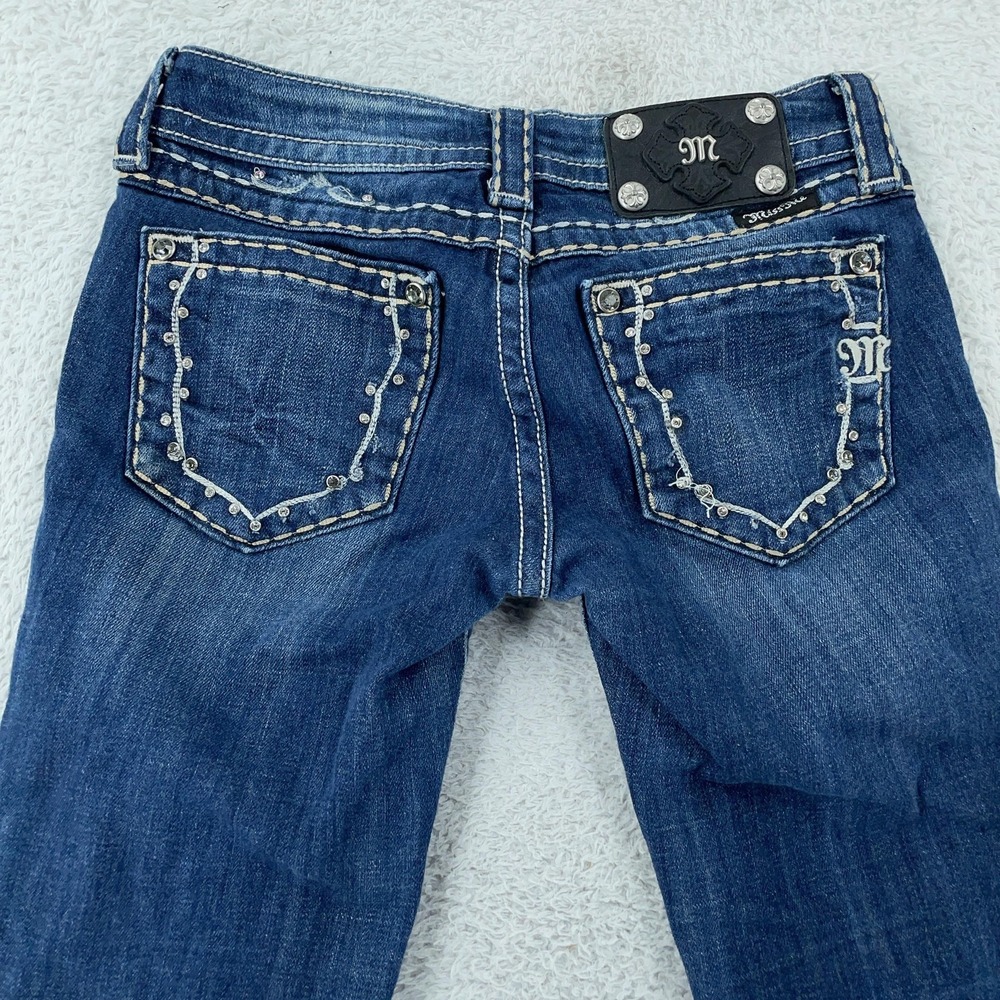 Miss Me Jeans Womens 25 26x30 Skinny Dark‎ Wash Rhinestone Embellished JW516152R